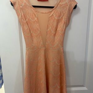 AKIRA Backless Lace Dress in Coral